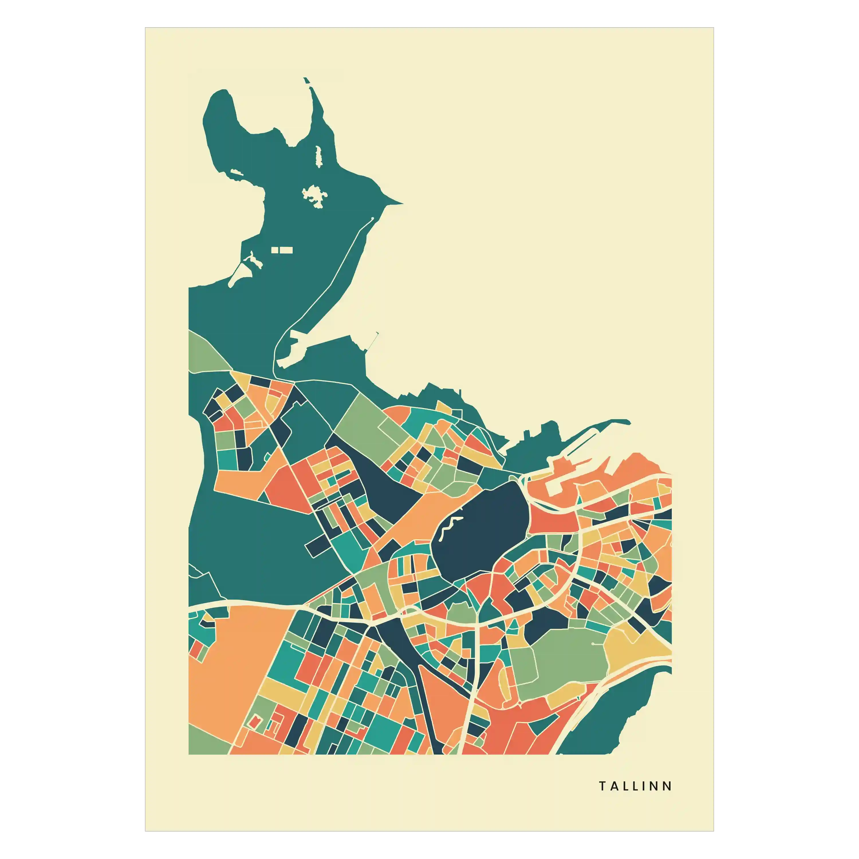 Tallinn Stadtkarte Poster – Polychroma Modern Art Print