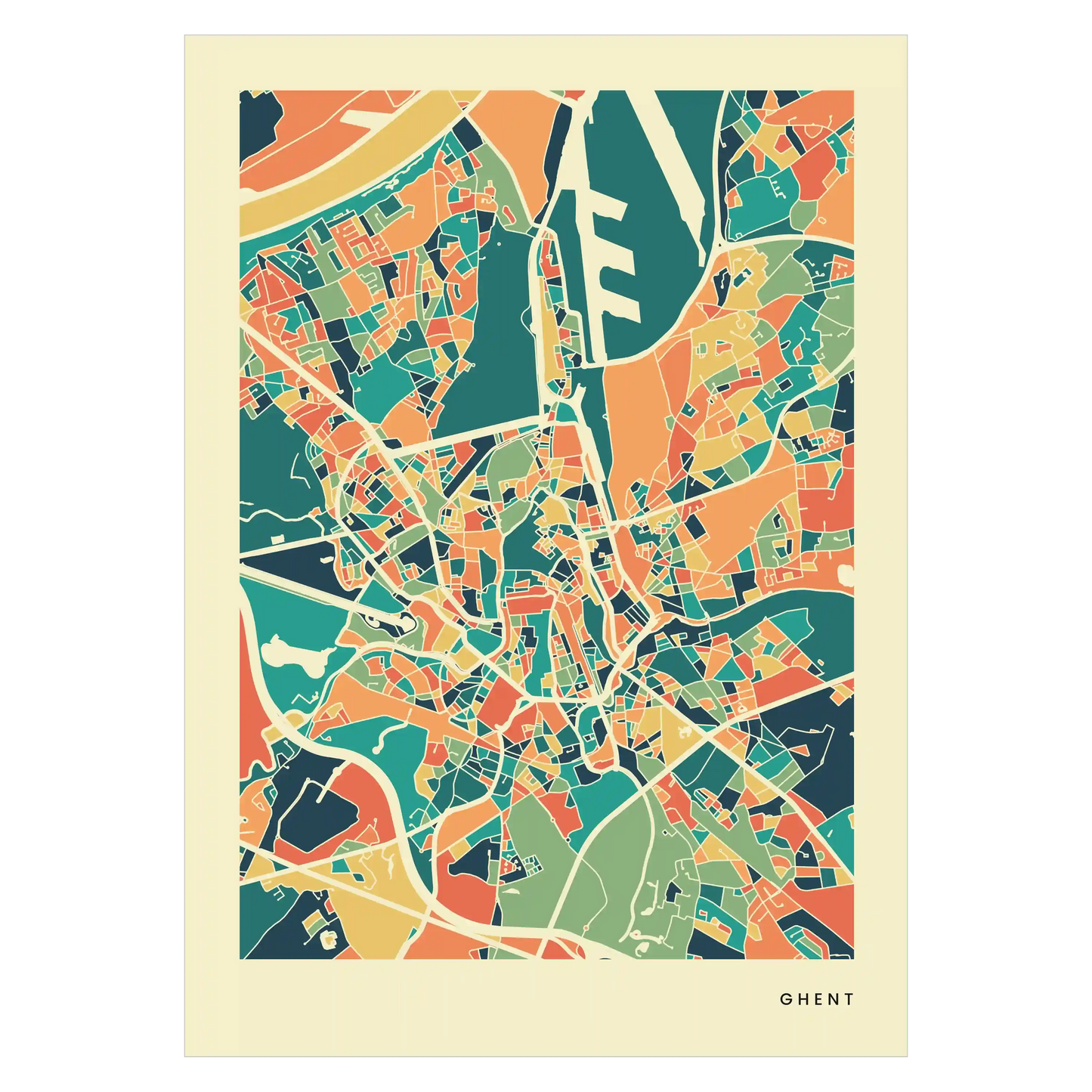 Ghent Stadtkarte Poster – Polychroma Modern Art Print