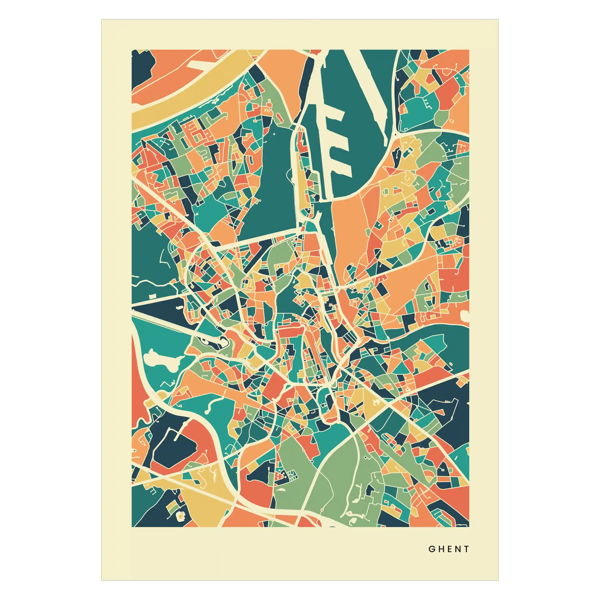 Ghent Stadtkarte Poster – Polychroma Modern Art Print