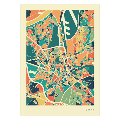 Ghent Stadtkarte Poster – Polychroma Modern Art Print