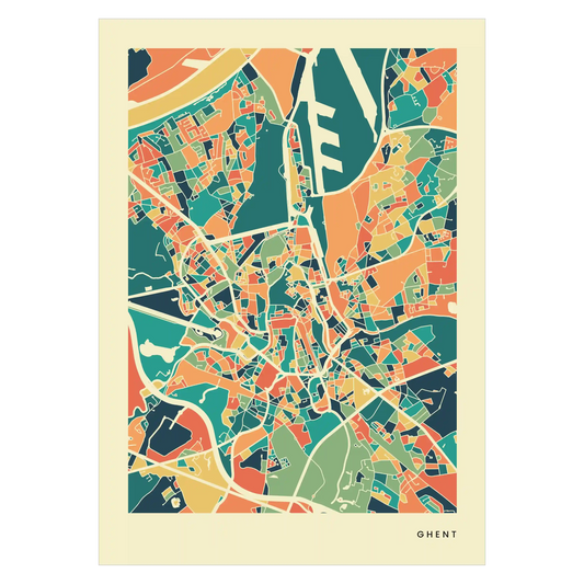 Ghent Stadtkarte Poster – Polychroma Modern Art Print