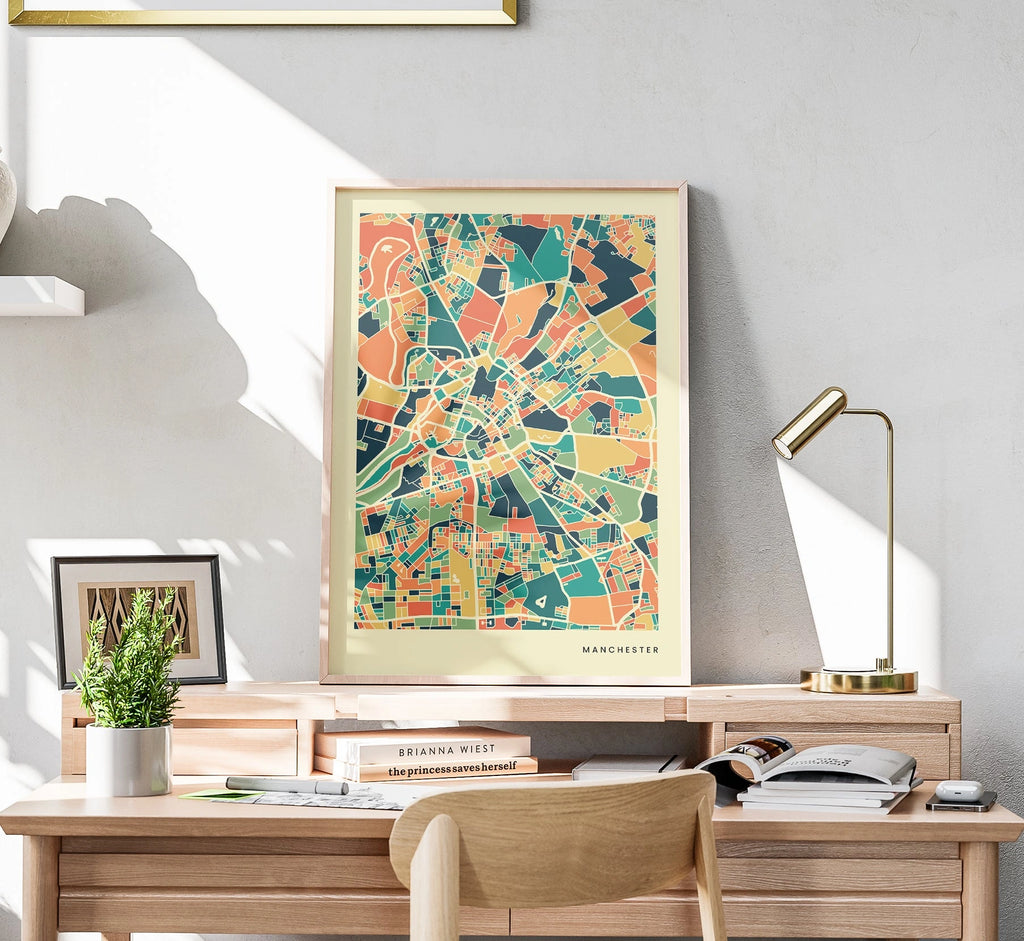 Manchester Stadtkarte Poster – Polychroma Modern Art Print