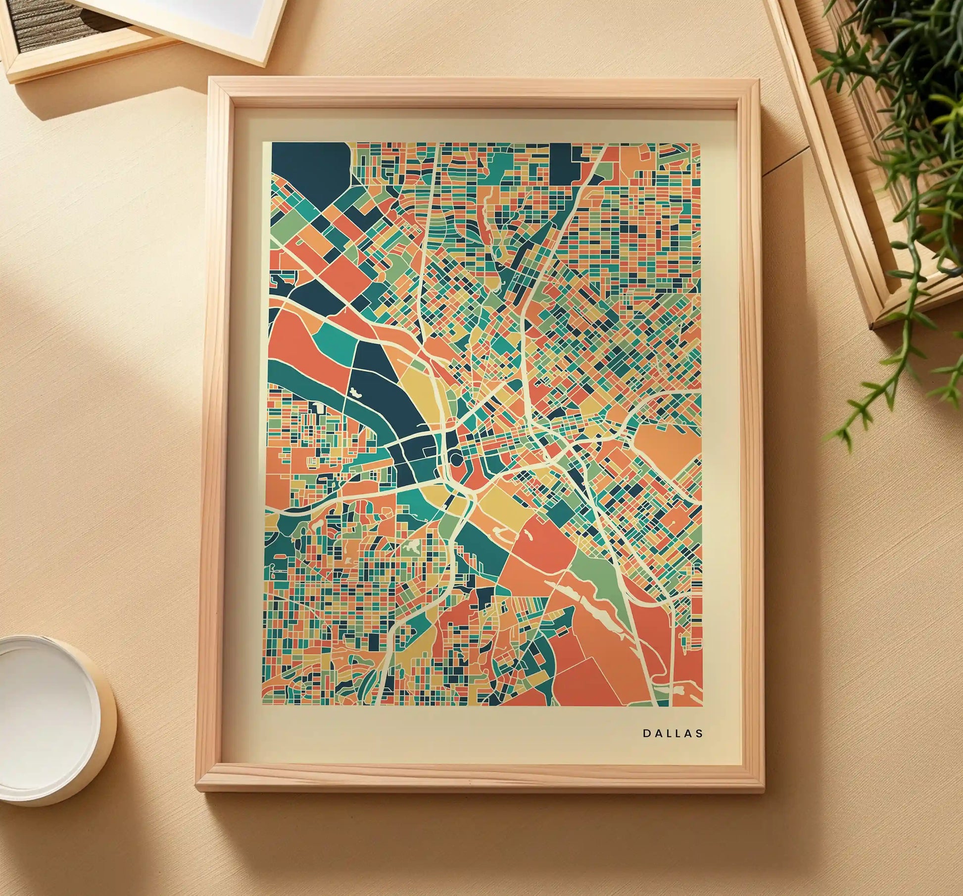 Dallas Stadtkarte Poster – Polychroma Modern Art Print