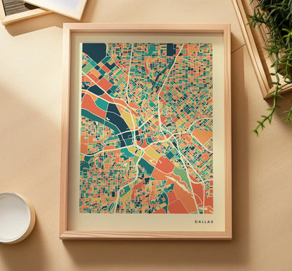 Dallas Stadtkarte Poster – Polychroma Modern Art Print