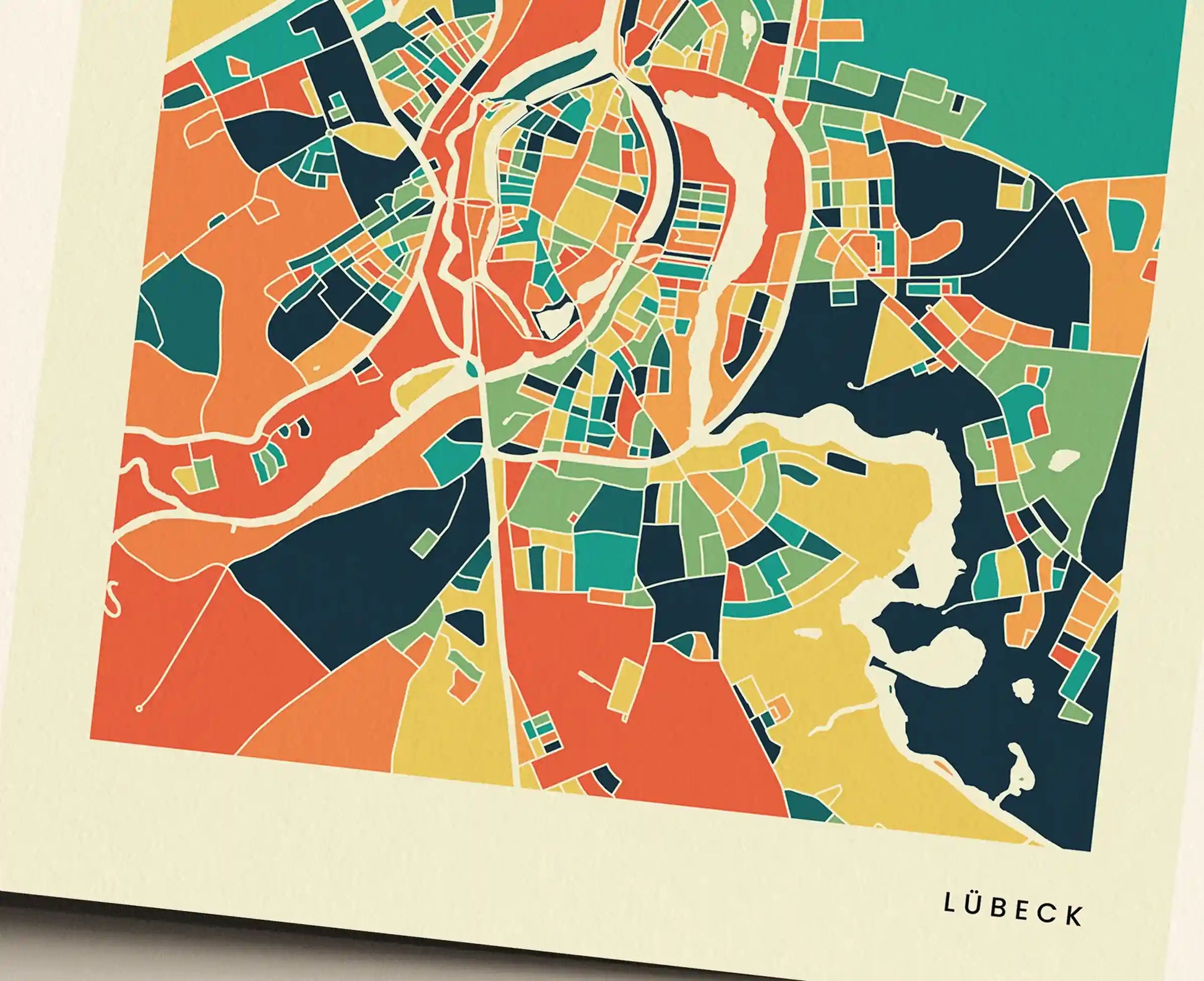 Lübeck Stadtkarte Poster – Polychroma Modern Art Print