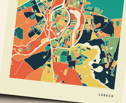 Lübeck Stadtkarte Poster – Polychroma Modern Art Print