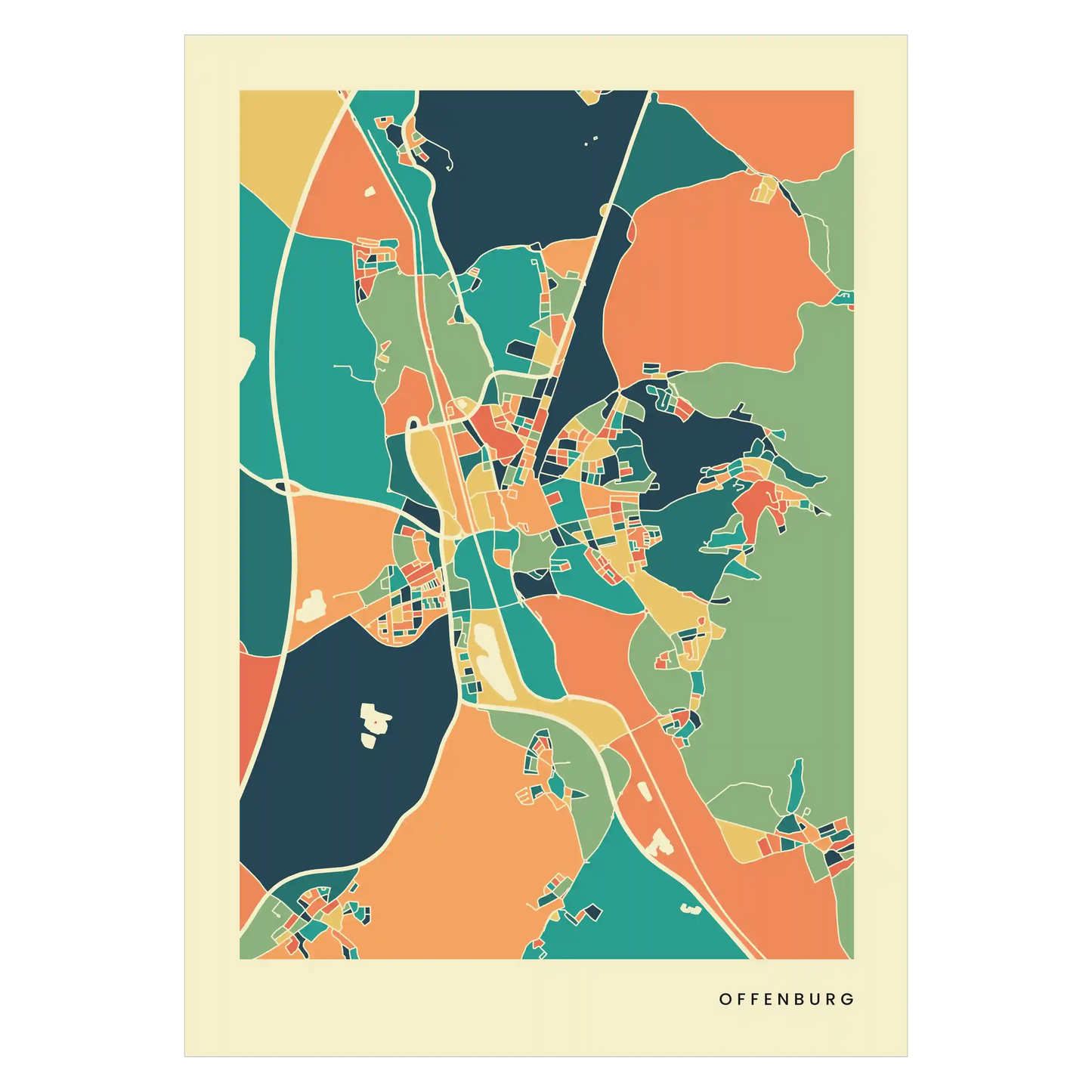Offenburg Stadtkarte Poster – Polychroma Modern Art Print