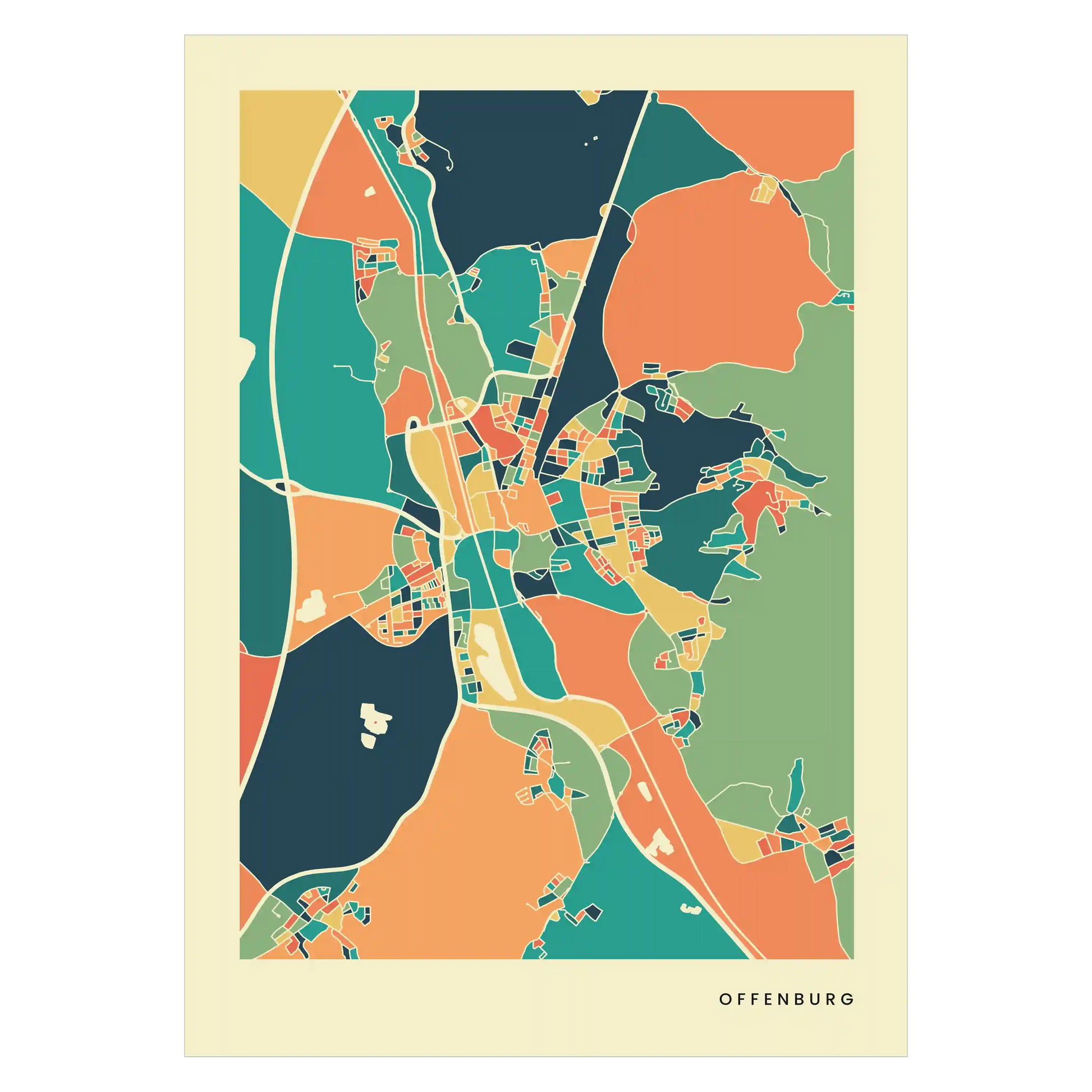 Offenburg Stadtkarte Poster – Polychroma Modern Art Print