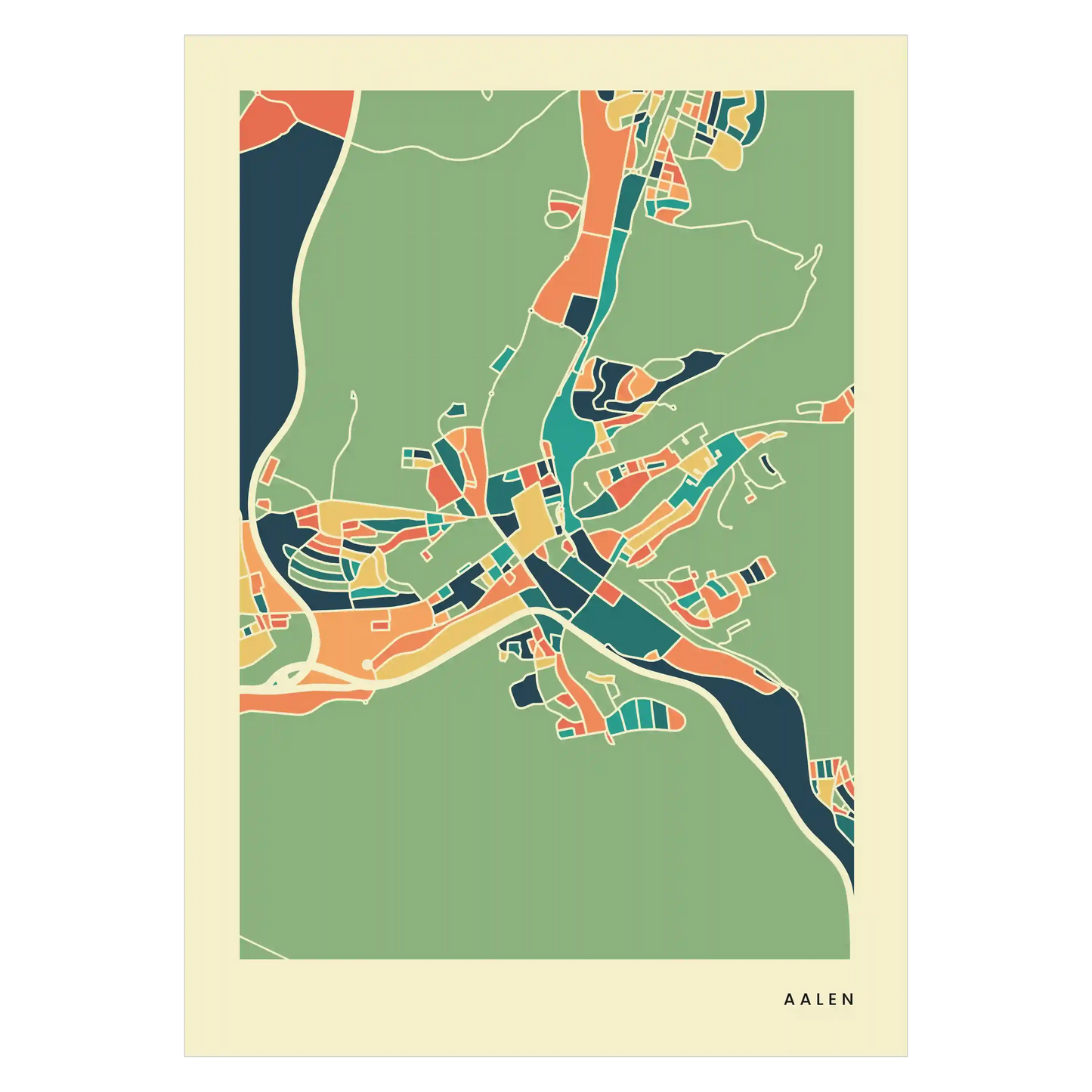 Aalen Stadtkarte Poster – Polychroma Modern Art Print