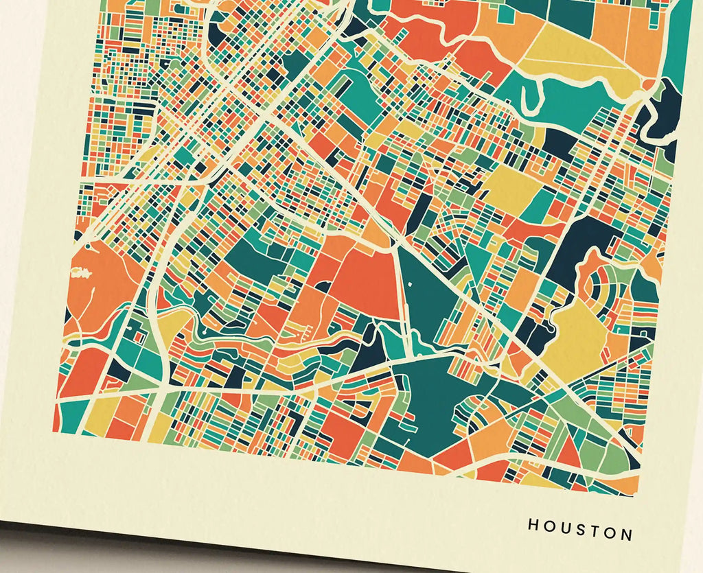 Houston Stadtkarte Poster – Polychroma Modern Art Print
