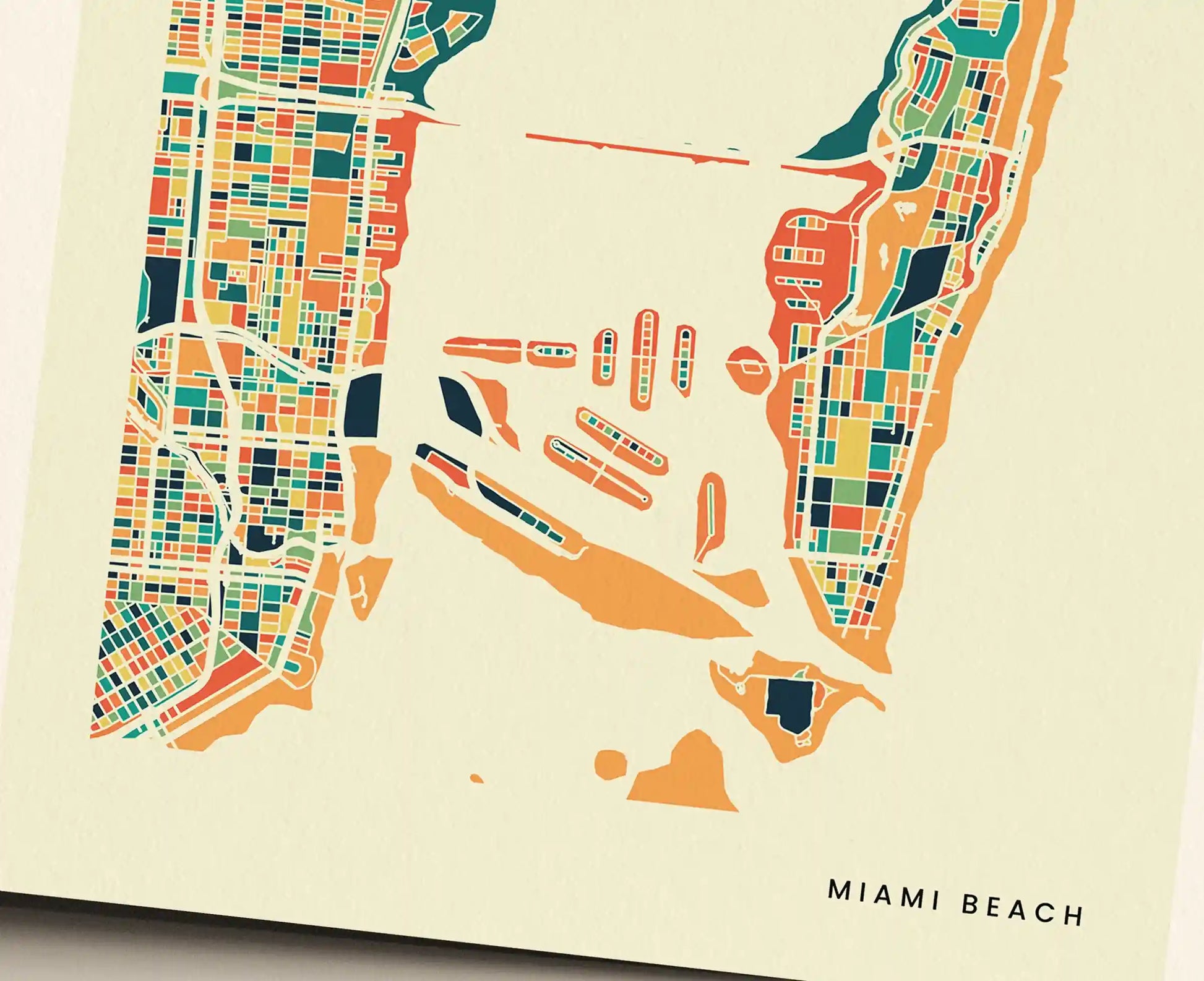 Miami Beach Stadtkarte Poster – Polychroma Modern Art Print