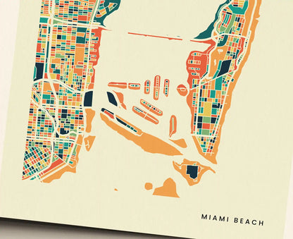 Miami Beach Stadtkarte Poster – Polychroma Modern Art Print