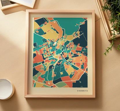 Chemnitz Stadtkarte Poster – Polychroma Modern Art Print
