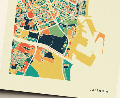 Valencia Stadtkarte Poster – Polychroma Modern Art Print
