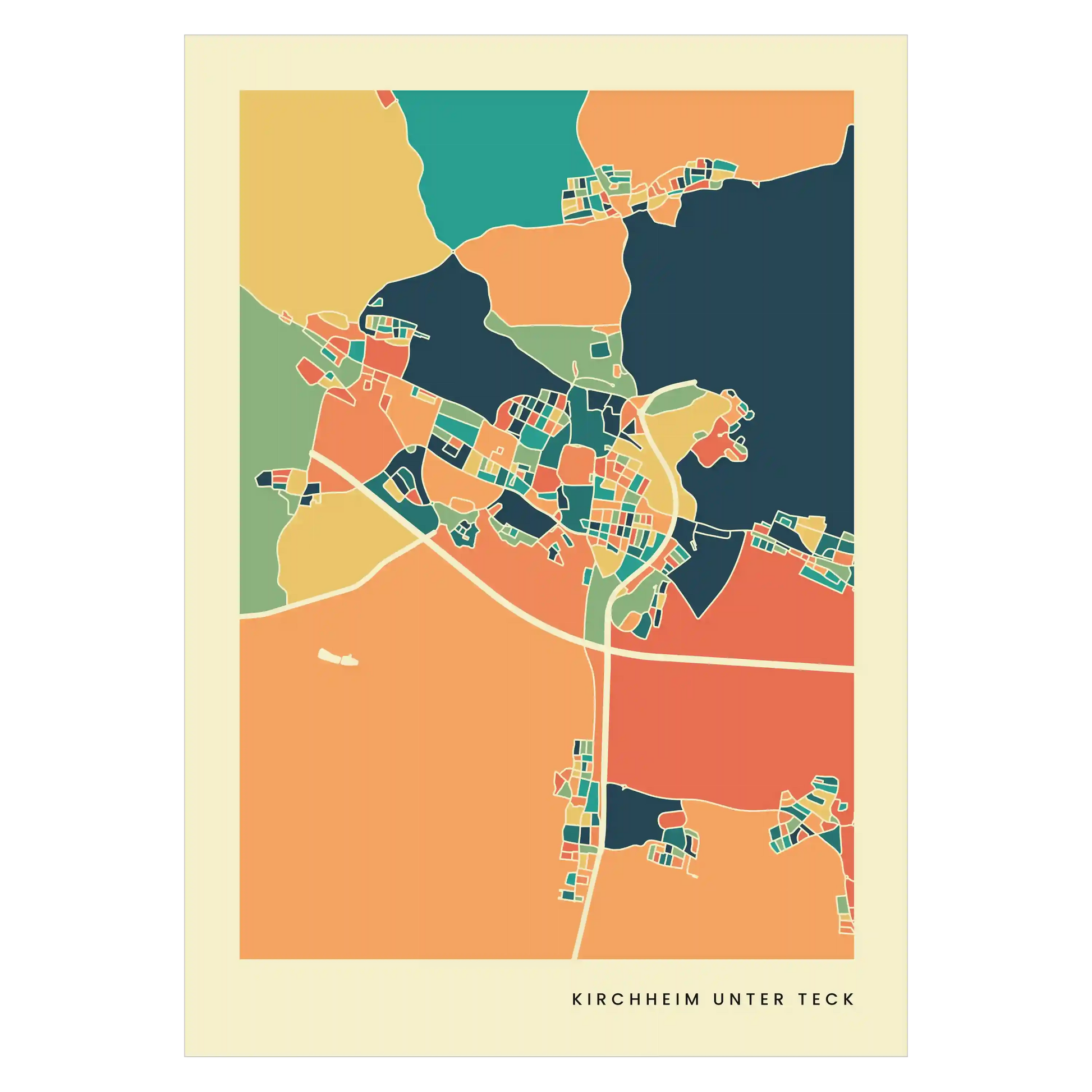 Kirchheim unter Teck Stadtkarte Poster – Polychroma Modern Art Print