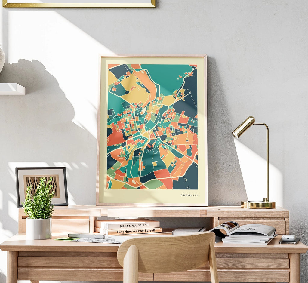 Chemnitz Stadtkarte Poster – Polychroma Modern Art Print