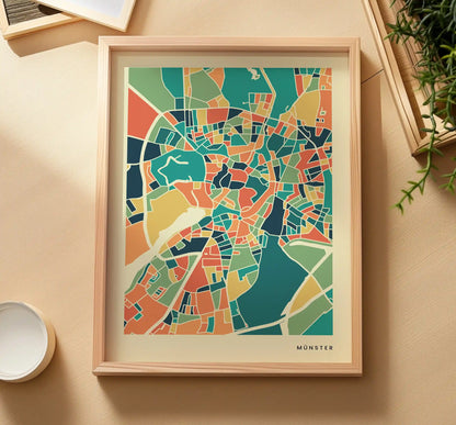 Münster Stadtkarte Poster – Polychroma Modern Art Print