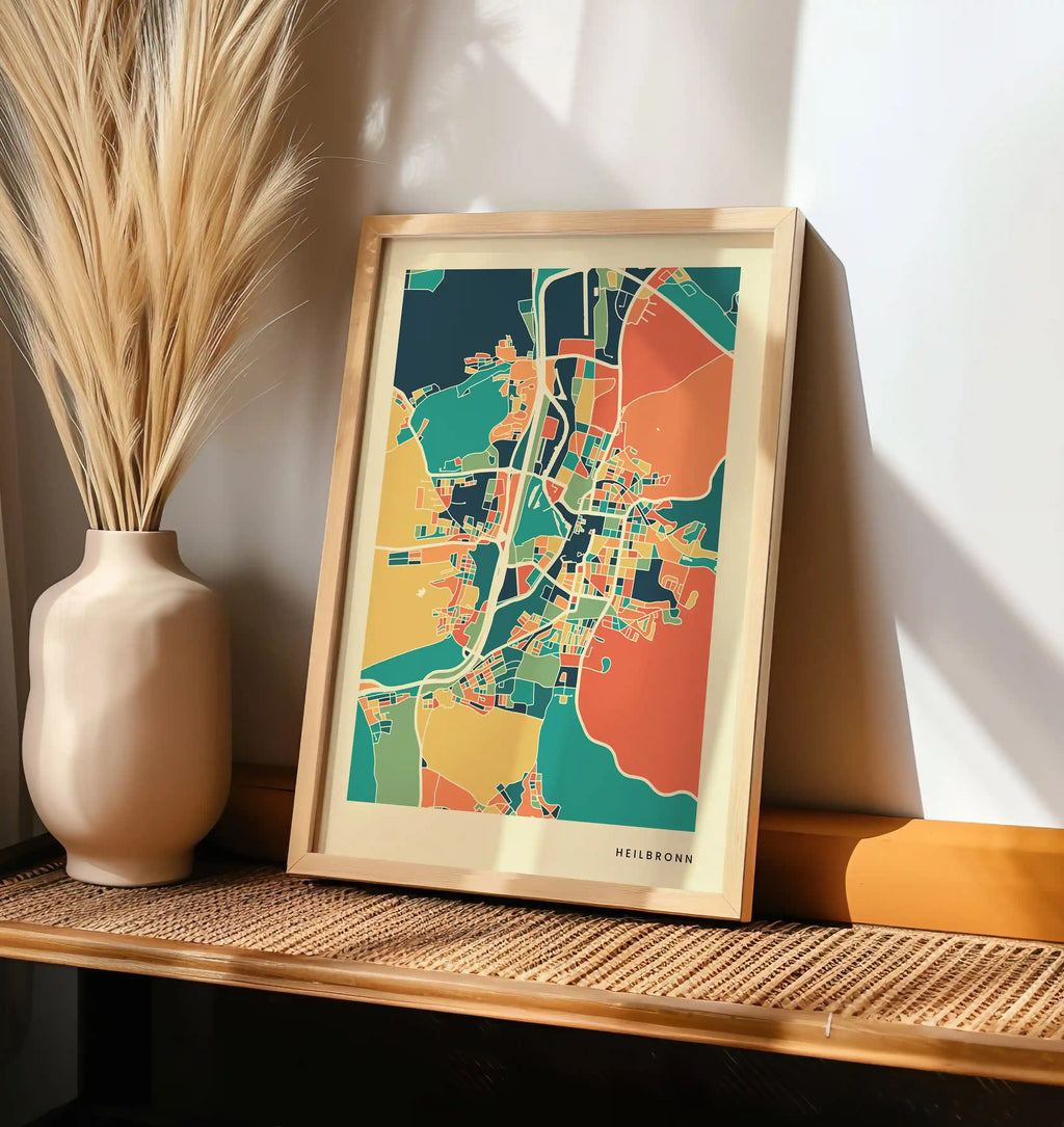 Heilbronn Stadtkarte Poster – Polychroma Modern Art Print