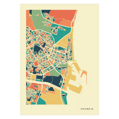 Valencia Stadtkarte Poster – Polychroma Modern Art Print