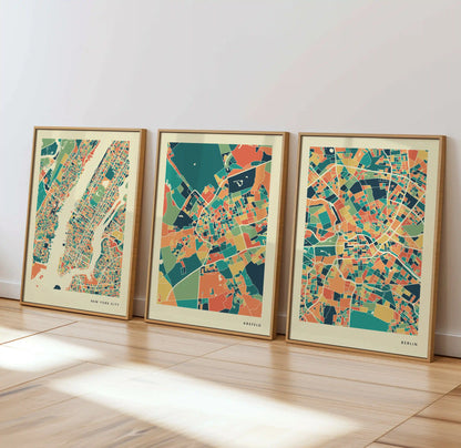 Krefeld Stadtkarte Poster – Polychroma Modern Art Print