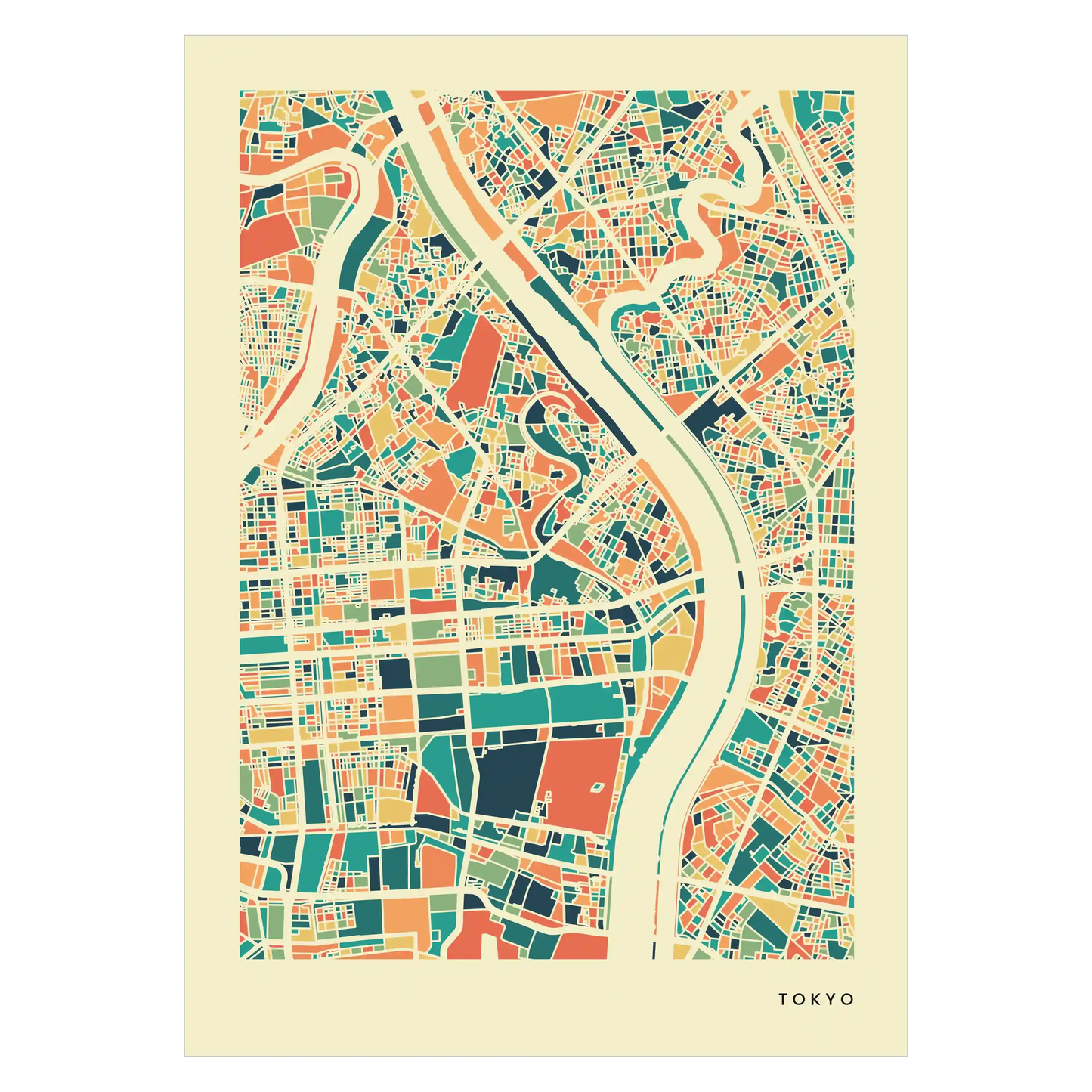Tokyo Stadtkarte Poster - Polychroma Stadtplan Modern Art Print Stadtkarte Poster – Polychroma Modern Art Print