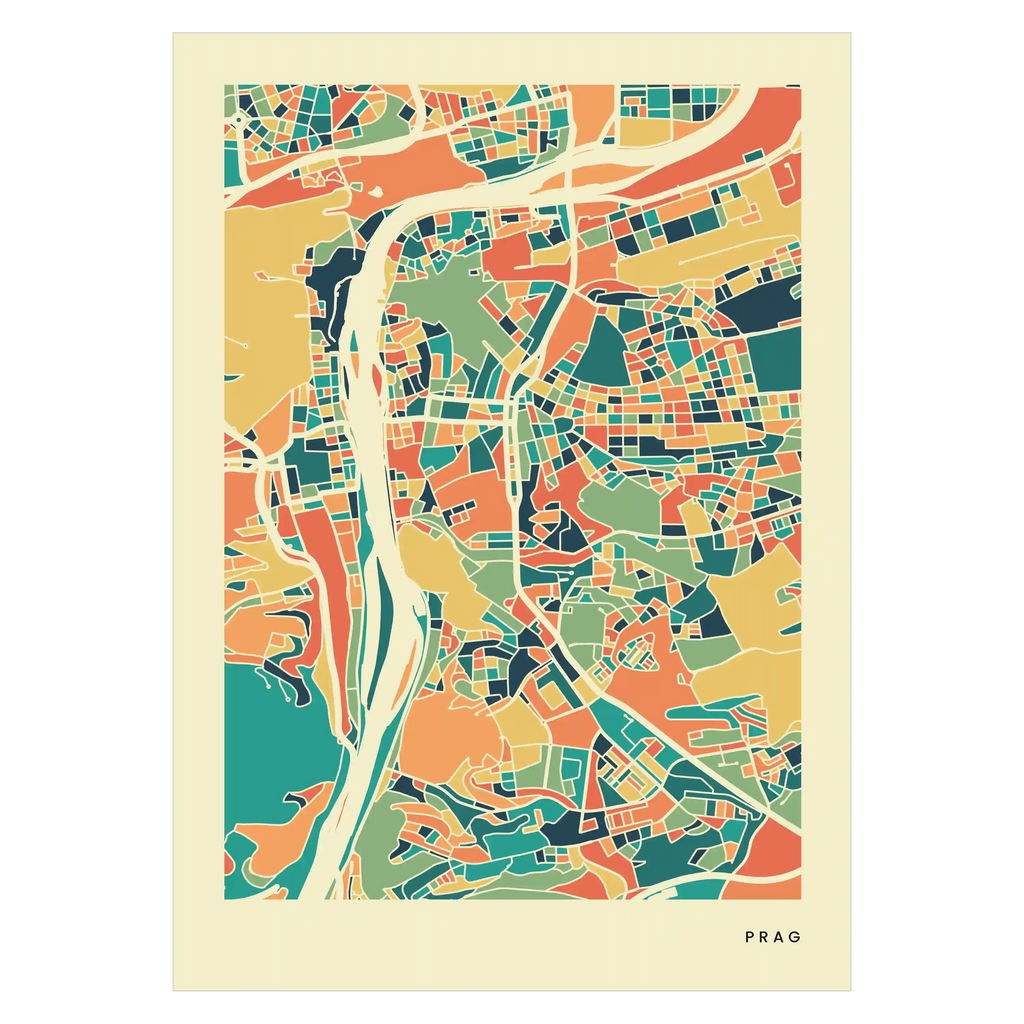 Prag Stadtkarte Poster – Polychroma Modern Art Print