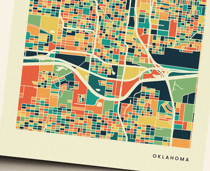 Oklahoma Stadtkarte Poster – Polychroma Modern Art Print