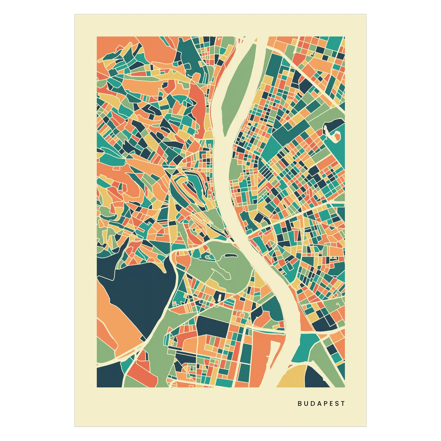 Budapest Stadtkarte Poster – Polychroma Modern Art Print
