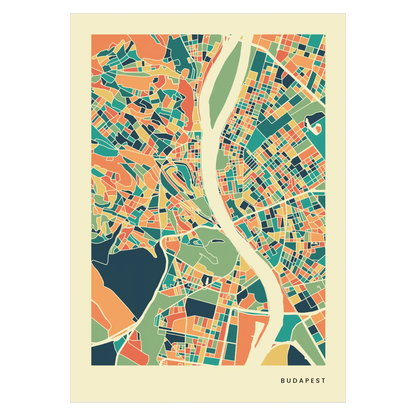Budapest Stadtkarte Poster – Polychroma Modern Art Print