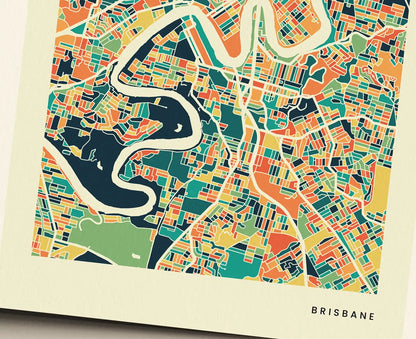 Brisbane Stadtkarte Poster – Polychroma Modern Art Print