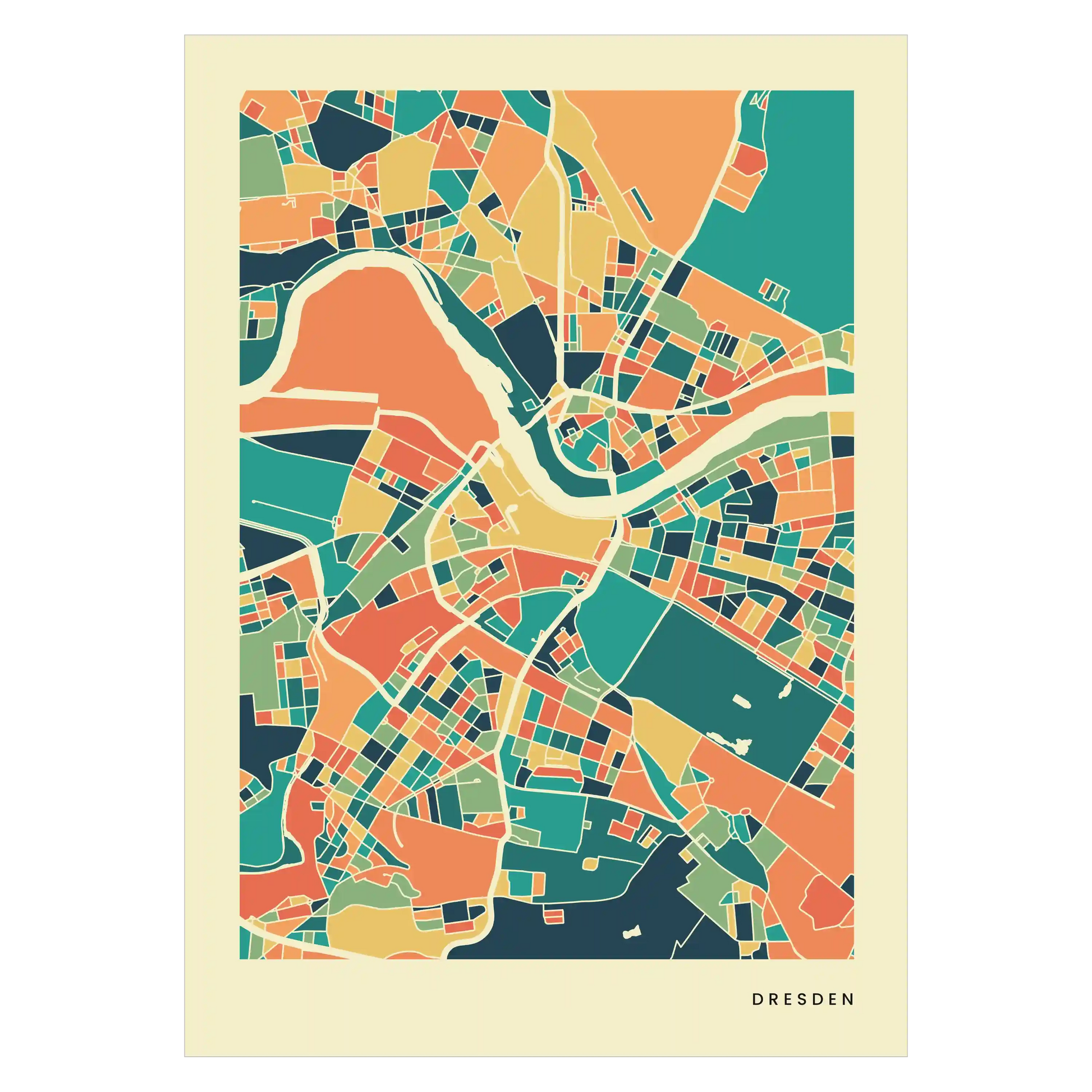 Dresden Stadtkarte Poster – Polychroma Modern Art Print