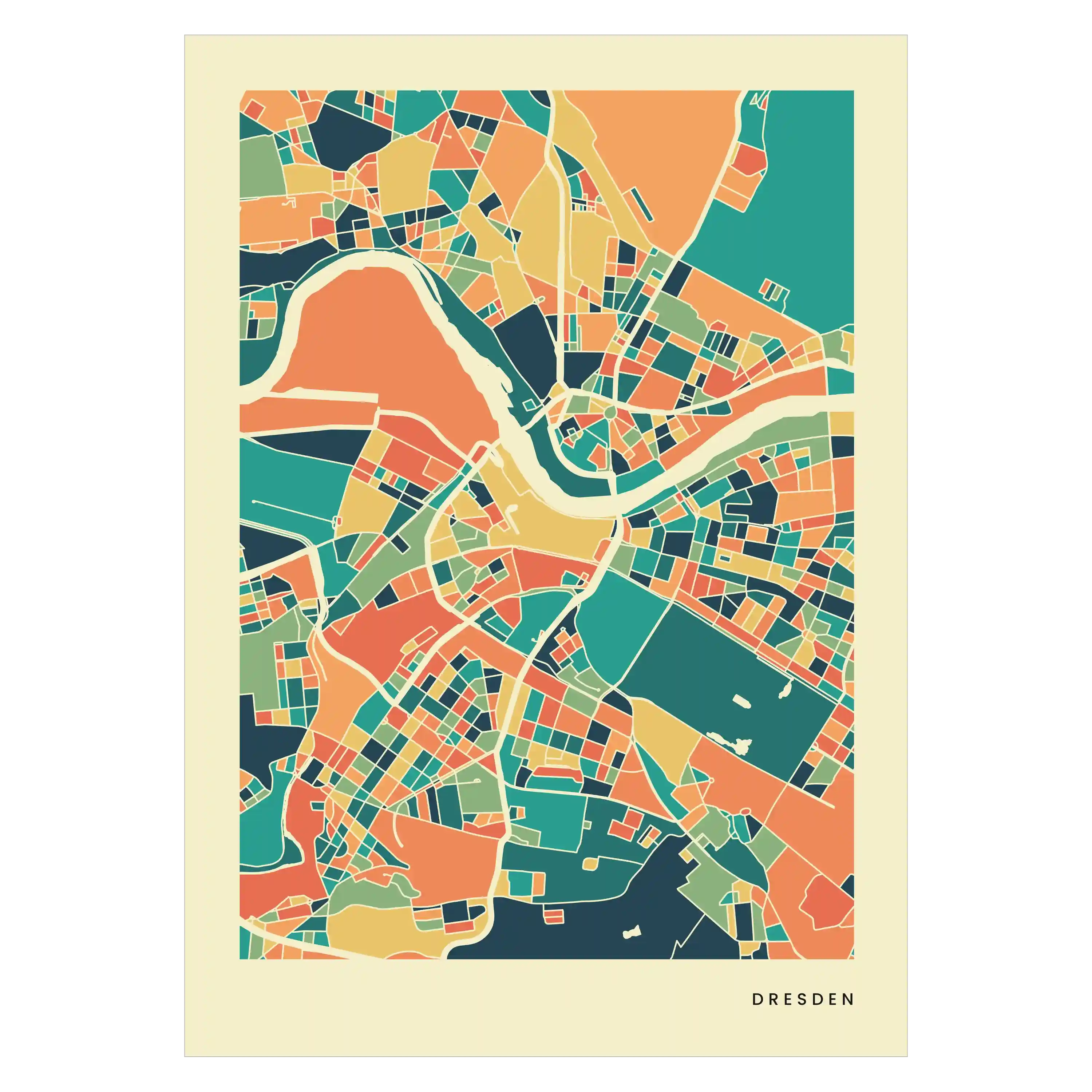 Dresden Stadtkarte Poster – Polychroma Modern Art Print
