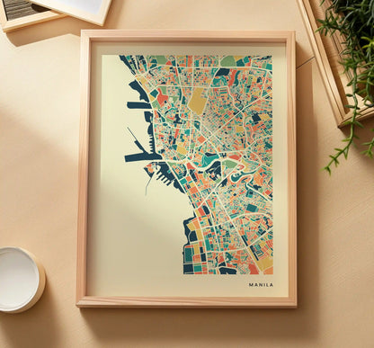 Manila Stadtkarte Poster – Polychroma Modern Art Print