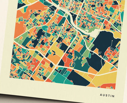Austin Stadtkarte Poster – Polychroma Modern Art Print