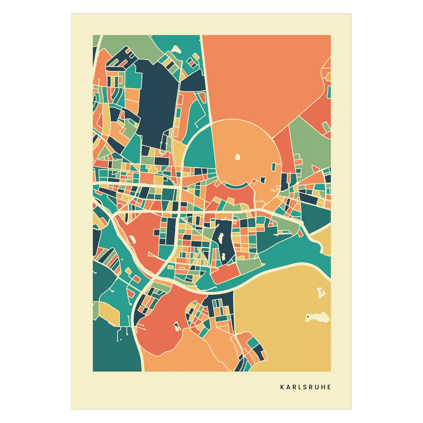 Karlsruhe Stadtkarte Poster – Polychroma Modern Art Print