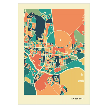 Karlsruhe Stadtkarte Poster – Polychroma Modern Art Print