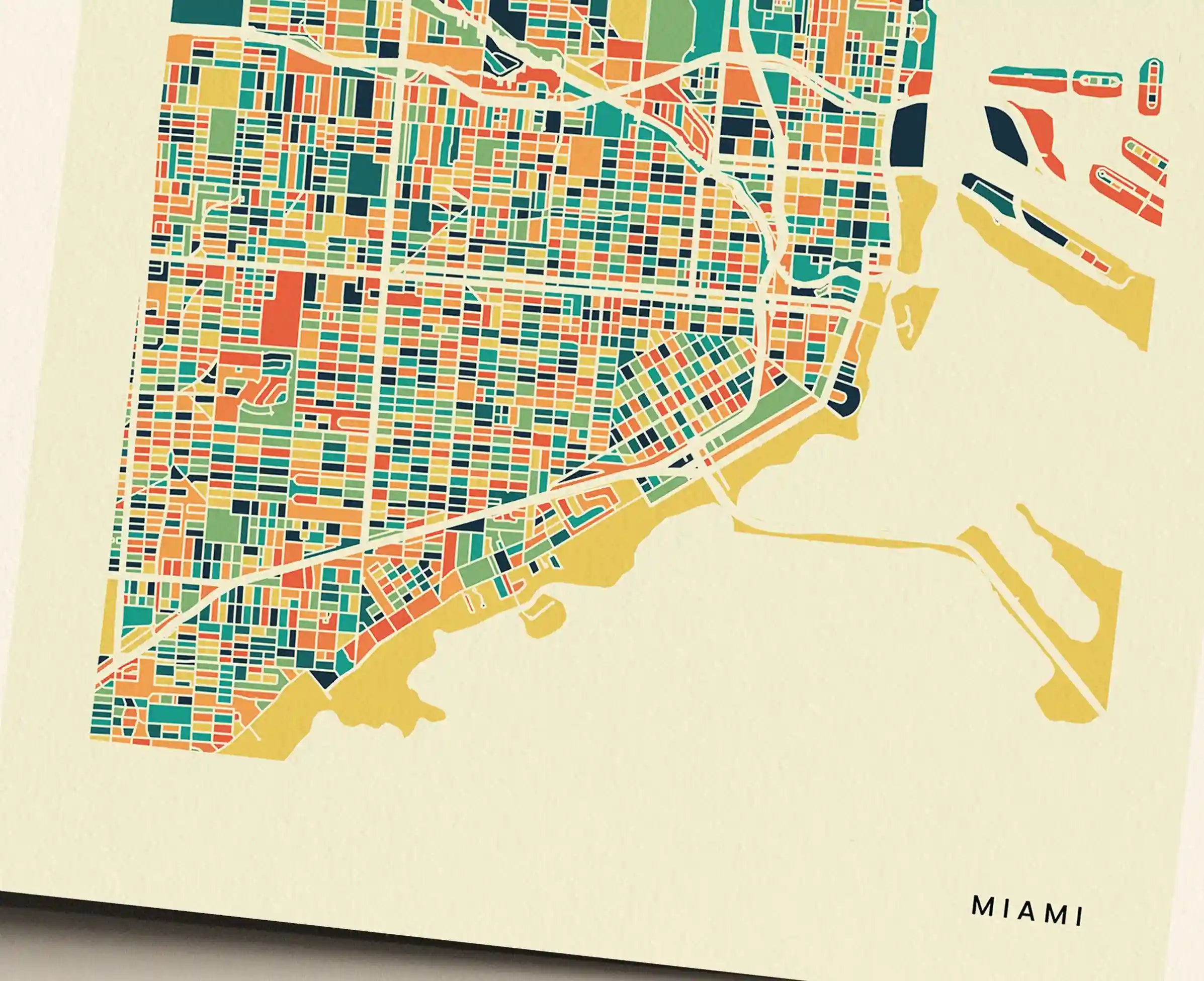 Miami Stadtkarte Poster – Polychroma Modern Art Print