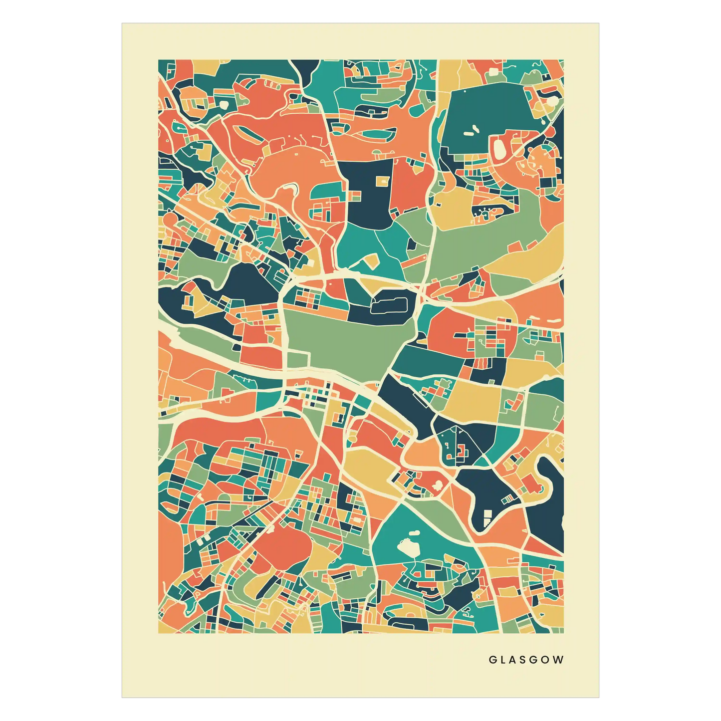Glasgow Stadtkarte Poster – Polychroma Modern Art Print