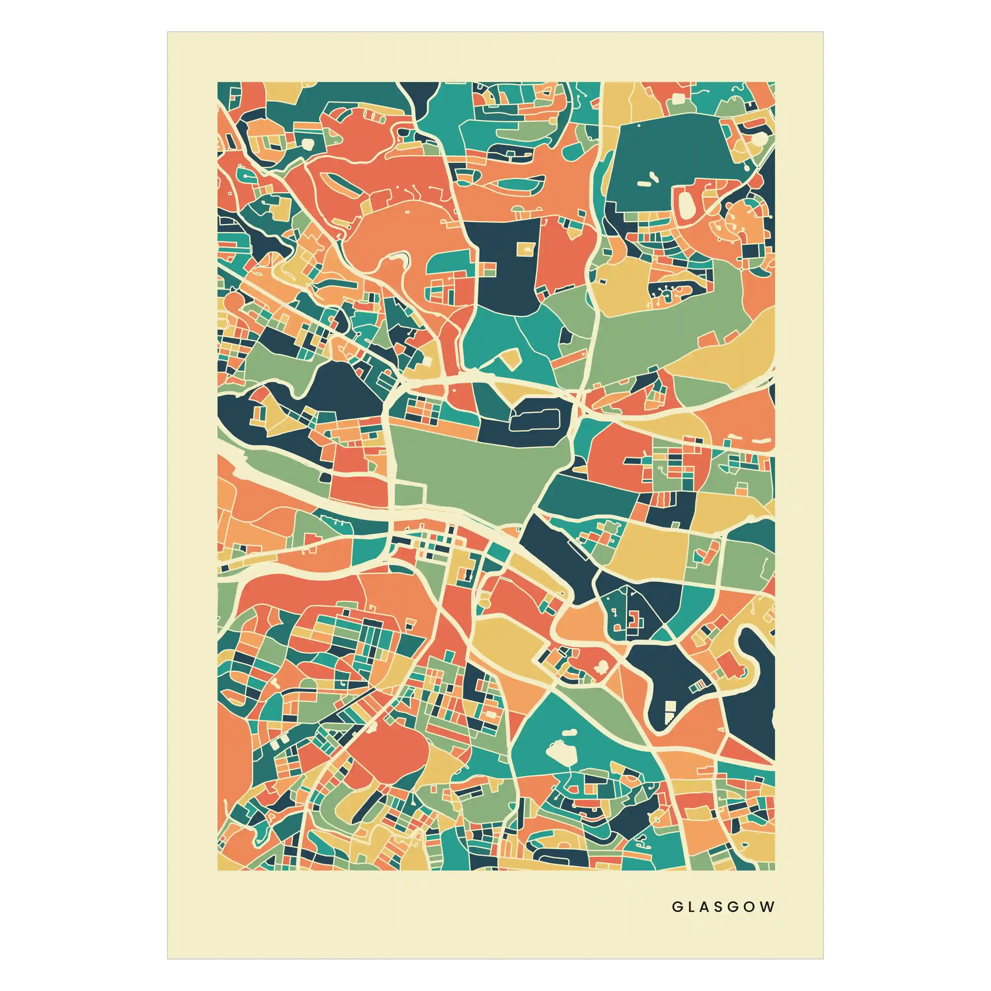 Glasgow Stadtkarte Poster – Polychroma Modern Art Print