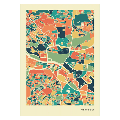Glasgow Stadtkarte Poster – Polychroma Modern Art Print
