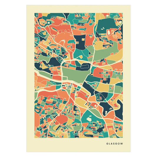 Glasgow Stadtkarte Poster – Polychroma Modern Art Print