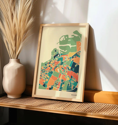 Malmö Stadtkarte Poster – Polychroma Modern Art Print