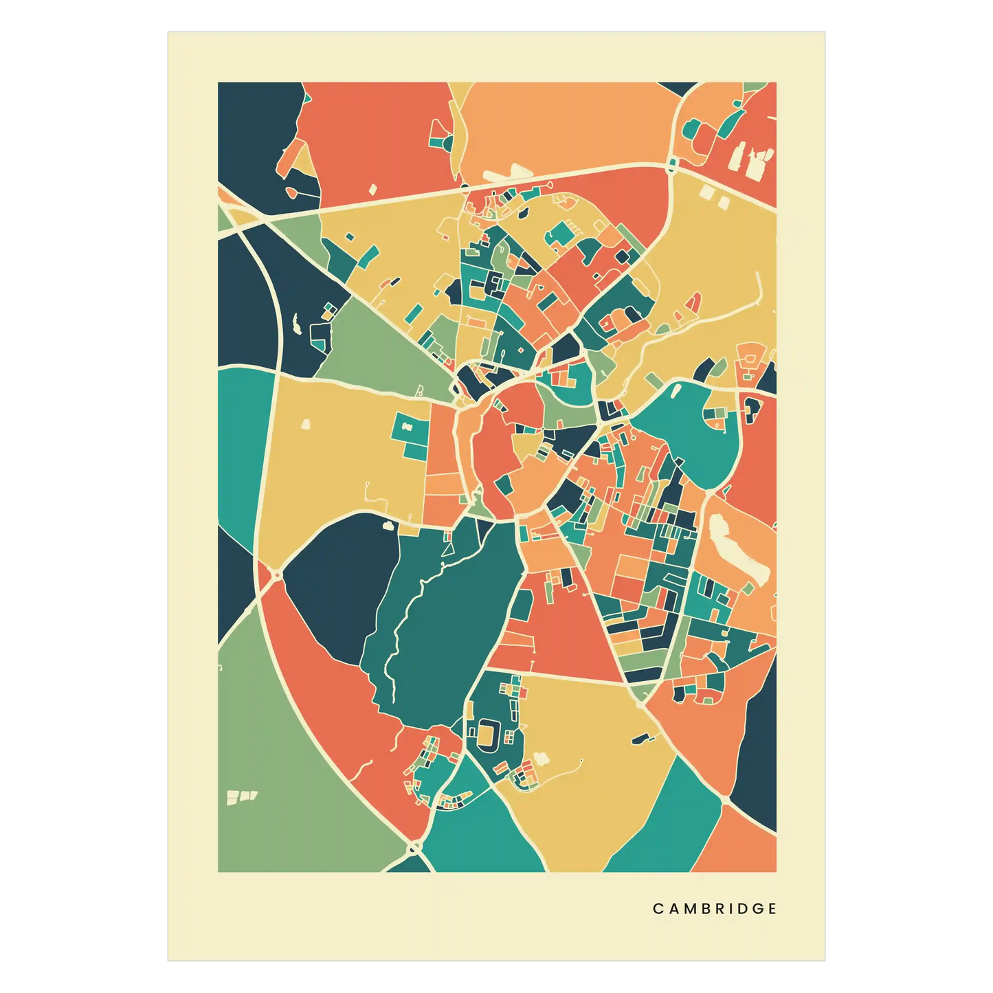 Cambridge Stadtkarte Poster – Polychroma Modern Art Print