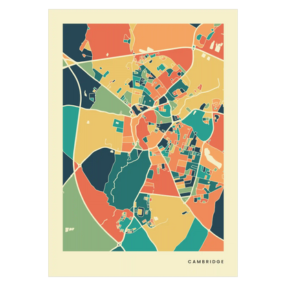 Cambridge Stadtkarte Poster – Polychroma Modern Art Print