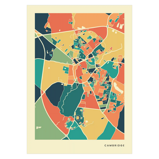 Cambridge Stadtkarte Poster – Polychroma Modern Art Print