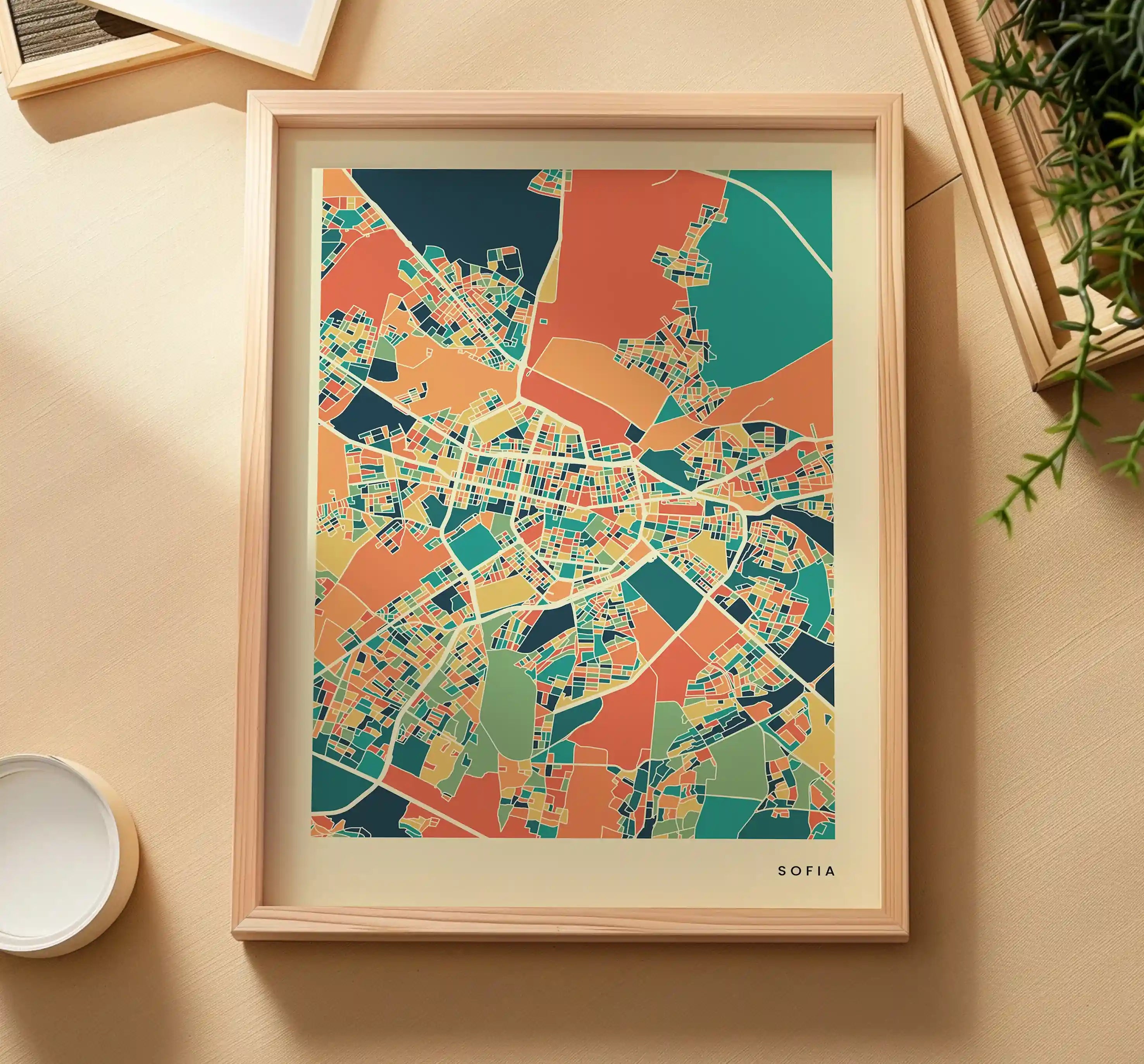 Sofia Stadtkarte Poster – Polychroma Modern Art Print