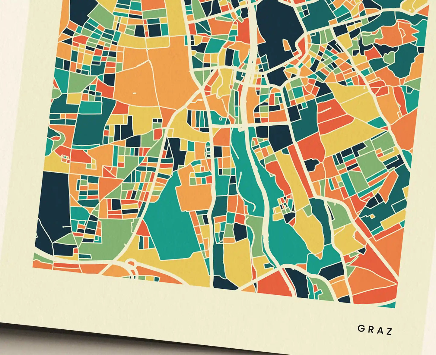 Graz Stadtkarte Poster – Polychroma Modern Art Print