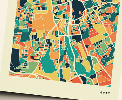 Graz Stadtkarte Poster – Polychroma Modern Art Print