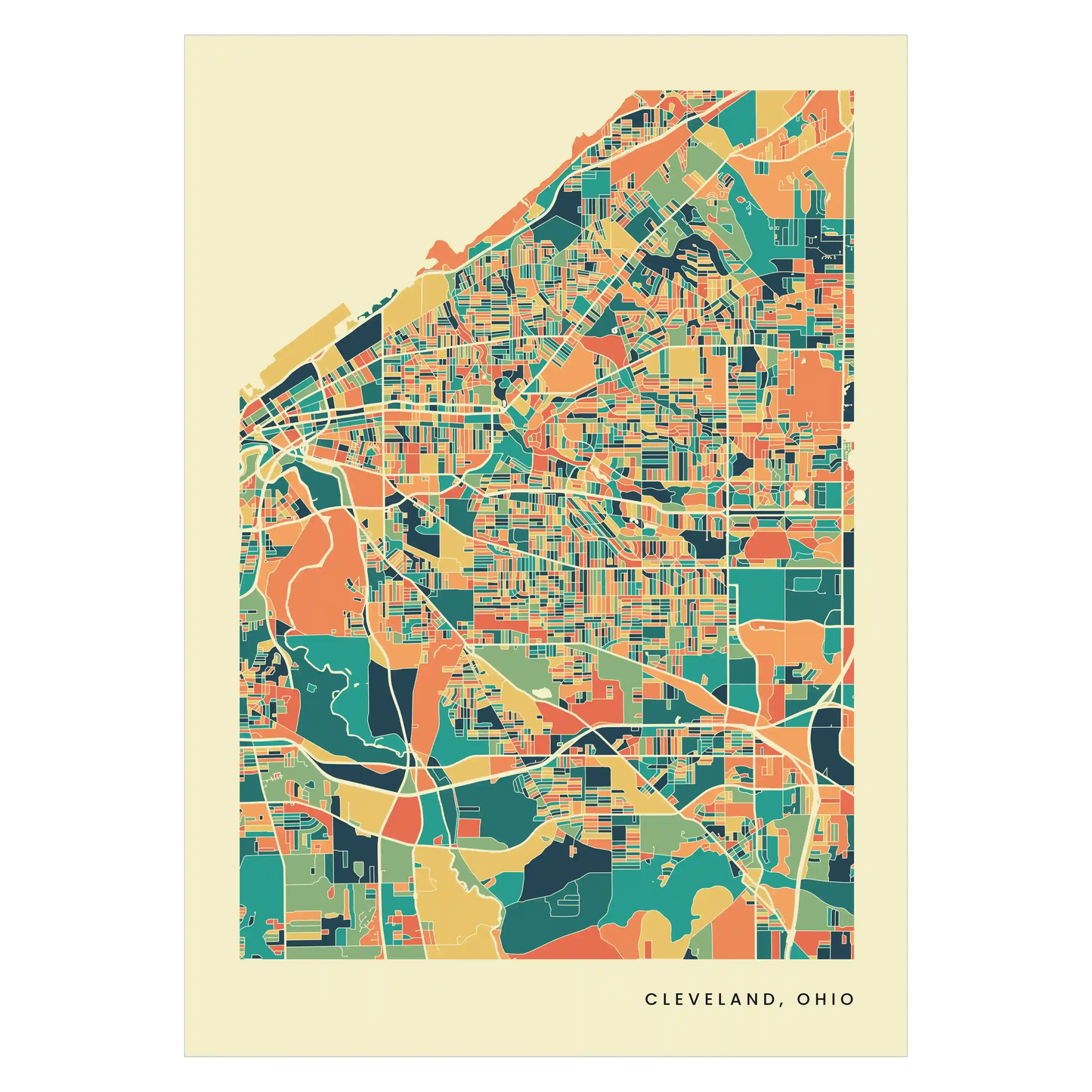 Cleveland, Ohio Stadtkarte Poster – Polychroma Modern Art Print