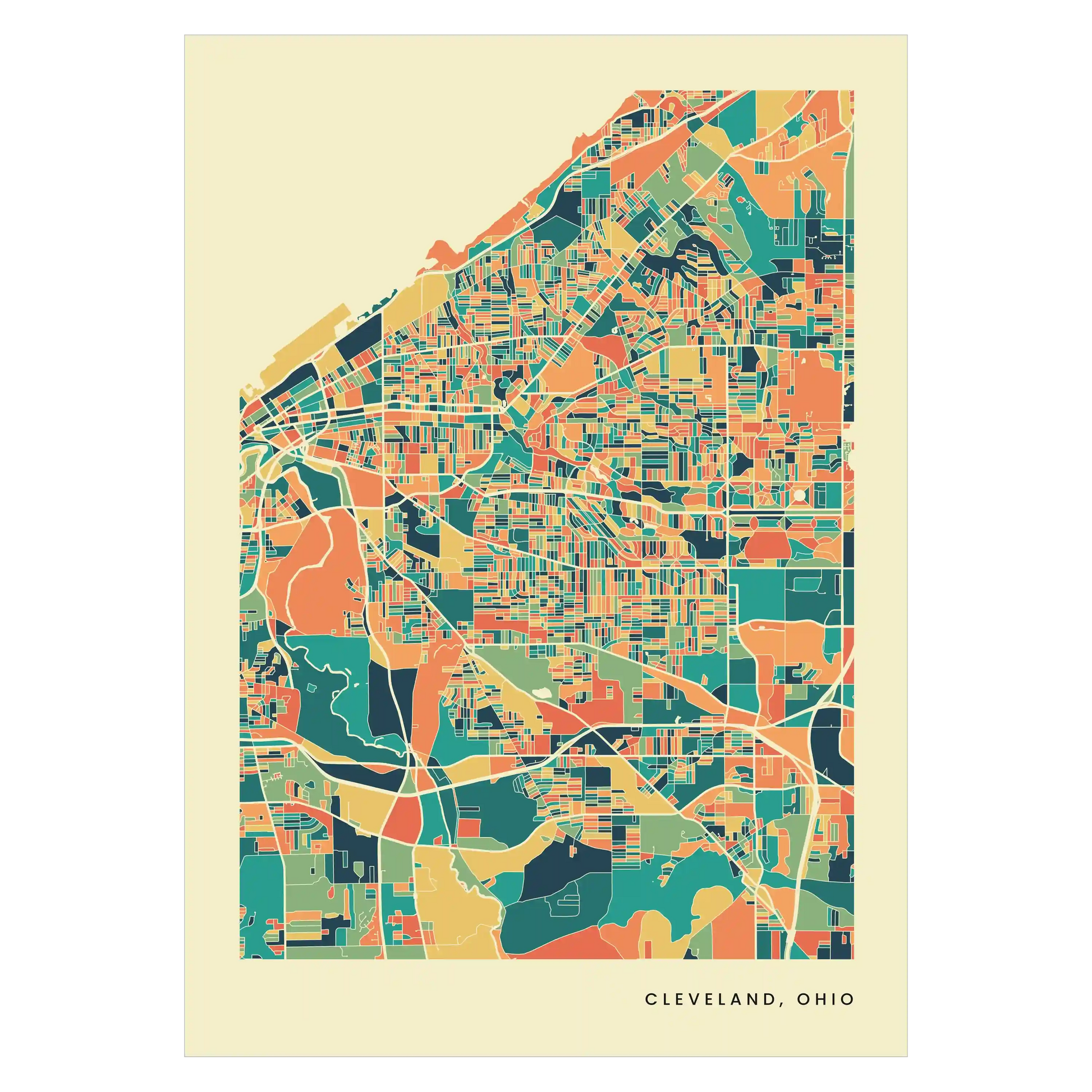 Cleveland, Ohio Stadtkarte Poster – Polychroma Modern Art Print